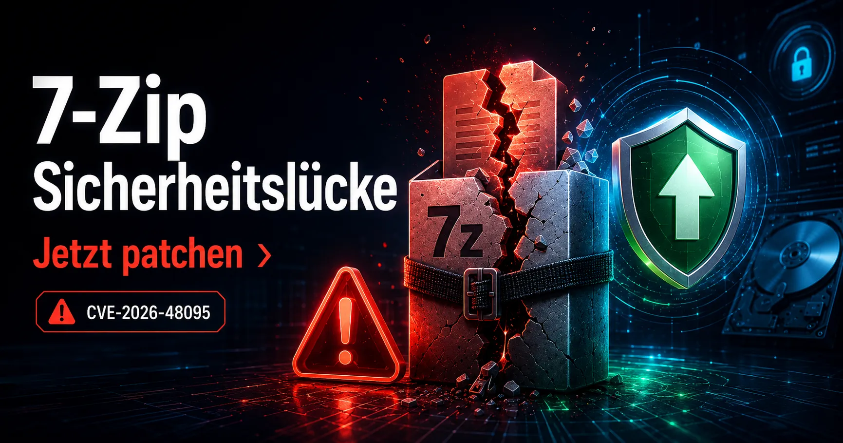 Security-Analyse zu 7-Zip CVE-2026-48095: Archivdatei, Speicherfehler und Update-Symbol in einer SOC-Umgebung