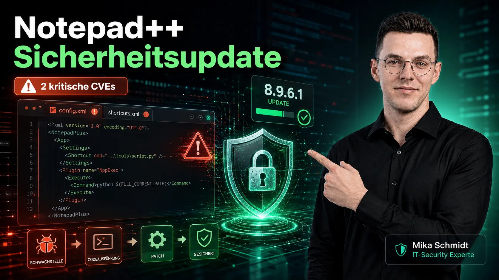Security-Analyse zu Notepad++ 8.9.6.1: XML-Konfiguration, Codeausführung und Patch-Management