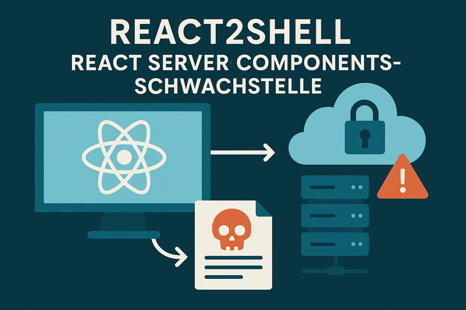 React2Shell (CVE-2025-55182): schematische Darstellung Flight-Payload, Deserialisierung und Remote Code Execution