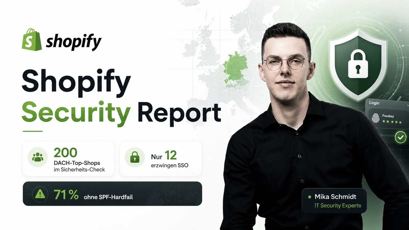 Shopify-Security-Report DACH 2026 – Datenvisualisierung der vier Findings