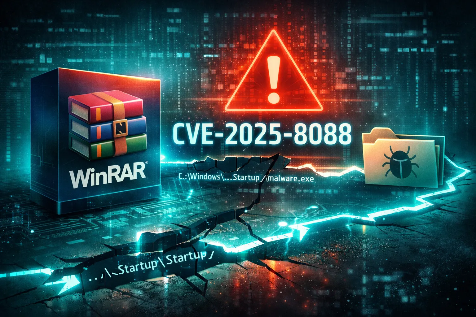 Schematische Darstellung: WinRAR-Archiv über RAR Path Traversal (ADS) in Autostart-Pfade zur Persistenz